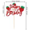 1 PCS Strawberry Happy Birthday Cake Topper with Glitter Flower Fruit Theme Birthday Berrry Cake Pick Decorations for Strawberry Theme Baby Shower Kids Birthday Party Cake Decorations Supplies view 2