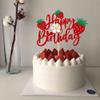 1 PCS Strawberry Happy Birthday Cake Topper with Glitter Flower Fruit Theme Birthday Berrry Cake Pick Decorations for Strawberry Theme Baby Shower Kids Birthday Party Cake Decorations Supplies view 4