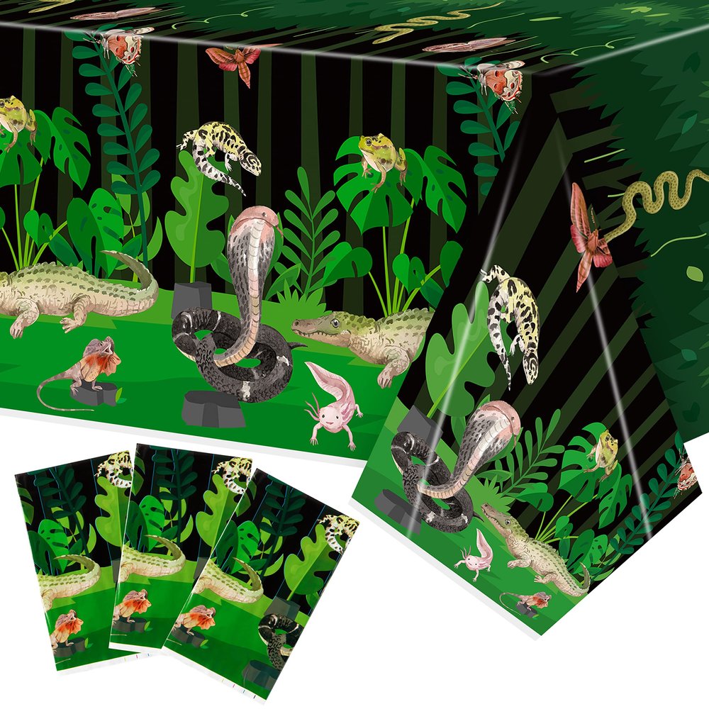 BkeeCten Disposable Plastic Table Cover - 3-Packs(54x108 Inch) Reptile Swamp Tablecloth Disposable Waterproof Plastic Rectangle Table Cover Player Sports Tablecloth Birthday Party Decoration Supplies
