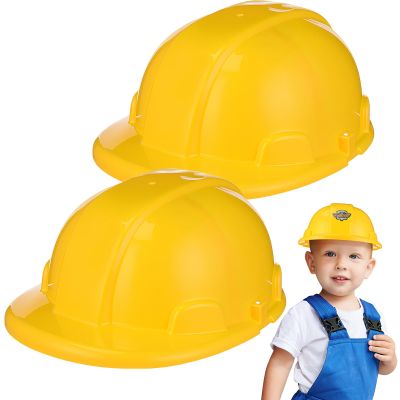 2Pcs Plastic Construction Hats Boys, Small Helmets Toys Toddles Yellow Hard Hats for Cosplay Construction Worker Costume Accessories for Kids Halloween Party Decors 49g/Each