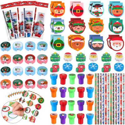 Funrous 192 PCS Christmas Party Favors Stationery Set Kids - Winter Holiday Classrooms Exchange Gifts Reward Prizes Bulk - Including Pencils, Notebooks, Eraser, Sticker(Classic)
