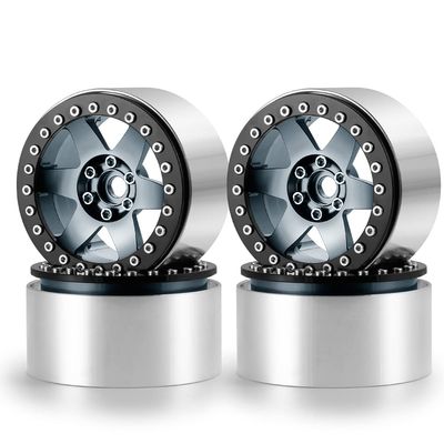 RCHUBAM 4Pcs 2.2" Beadlock Wheels Extended Width 35mm for 1/10 Axial Wraith TRX4 90046 RR10 RC Crawler Car (Titanium+Black)