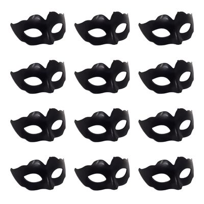 Honbay 12PCS Plastic Mini Mask Supper Small Masquerade Mask Decorative Cake Toppers for Mardi Gras Halloween Party Decor (Black)