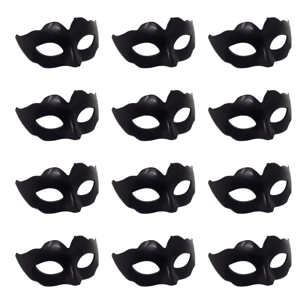 Honbay 12PCS Plastic Mini Mask Supper Small Masquerade Mask Decorative Cake Toppers for Mardi Gras Halloween Party Decor (Black)