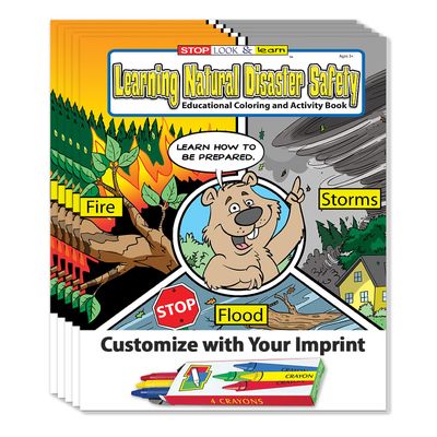ZOCO Natural Disaster Safety Custom Promotional Coloring & Activity Books for Kids (250 Bulk Pack, With Crayons) Emergency Preparedness Education