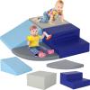 BLKMTY Climbing Toys for Toddlers 1-3, 4-Piece Foam Climb Blocks for Baby, Climbing Crawling Toys Soft Foam Blocks for Kids Crawling and Sliding Indoor Playground, PU Leather, Blue view 1