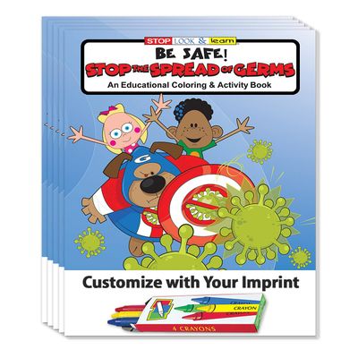 ZOCO Stop the Spread Custom Promotional Coloring Books for Kids (250 Bulk Pack, With Crayons) Public Health Handouts for Schools, Pediatricians & Pharmacies HandWashing, Cough/Sneeze Hygiene