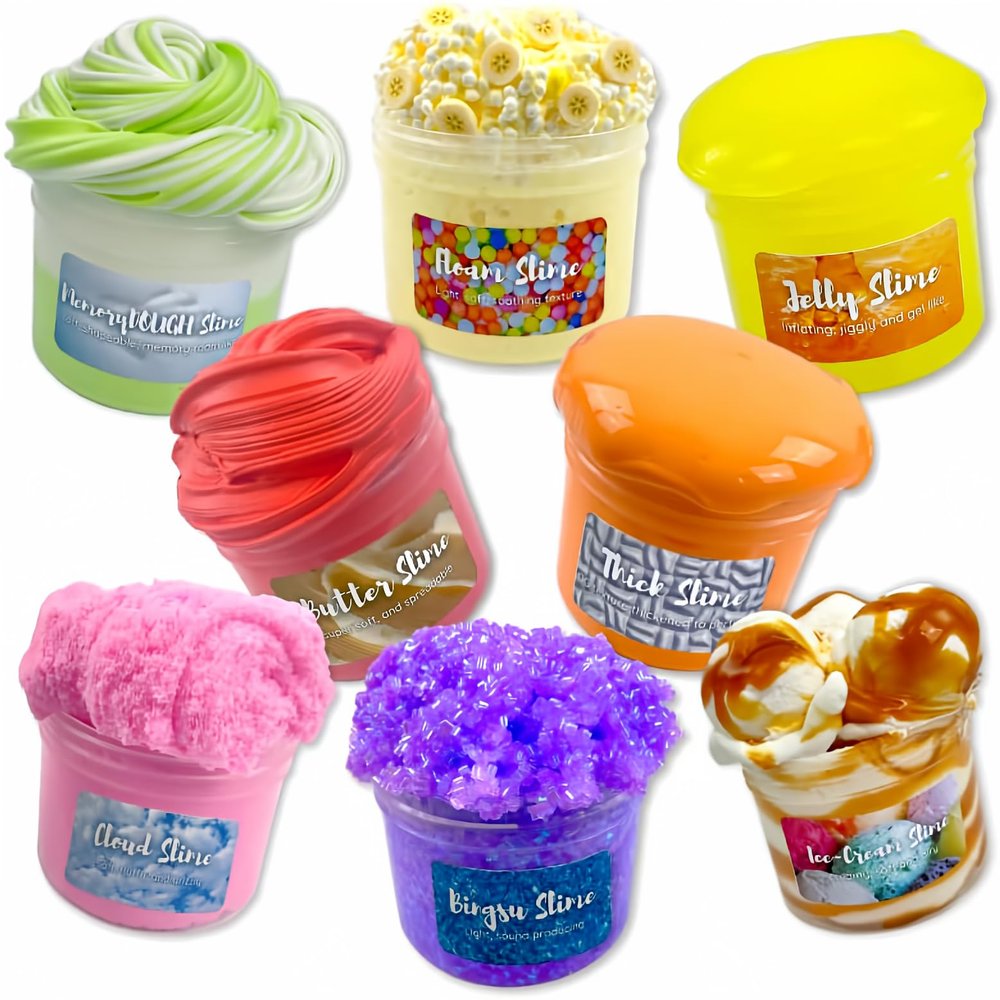 Slime Texture Sampler Pack (8 x 2.5oz) - Variety Textured Slime - Handmade in USA - Dope Slimes