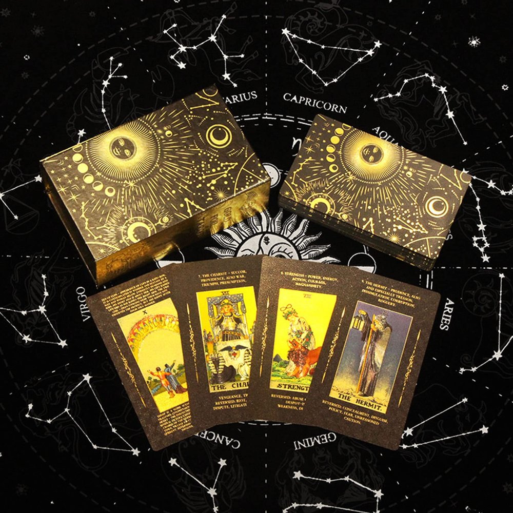 Jayiaine Tarot Cards Deck, Water Proof with Guidebook Divination Cards, 80 Fortune Telling Game Set for Family Reunion Beginners Expert Readers for Christmas Birthday, Black