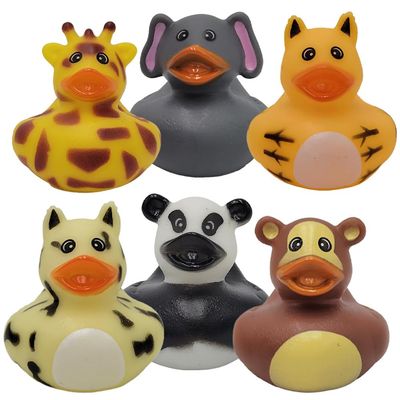 Animal Safari Zoo Rubber Duck Toy Duckies for Kids, Bath Birthday Baby Showers Classroom Summer Beach and Pool Activity Party Favors, 2.5" Inches (6-Pack)