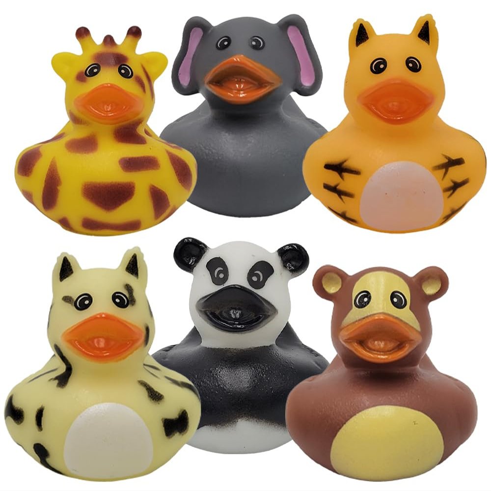 Animal Safari Zoo Rubber Duck Toy Duckies for Kids, Bath Birthday Baby Showers Classroom Summer Beach and Pool Activity Party Favors, 2.5" Inches (6-Pack)