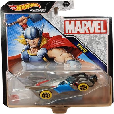 Hot Wheels Marvel Character Car Thor, 1/64 Scale Die Cast Vehicle, Multicolor, 3 inches