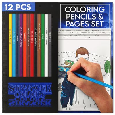Pun Labs Stranger Colors-Inspired Colored Pencils Set of 12 with 10 Fun Coloring Pages Soft Core Drawing Pencils for Adults & Teens, Ideal for Art Supplies, Office Supplies & Stranger Things Fans