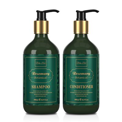 Baby Hair Botanical Shampoo & Conditioner Set - Anti Hair Fall & Hair Growth Formulas with Panthenol, Tea Tree Oil, Multivitamins (A, B3, D)