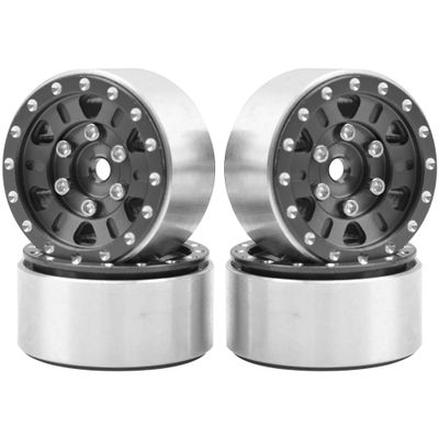 4Pack HIRCQOO 1.0" SCX24 Beadlock Wheels Rim 7mm Hex Wheel Rims Compatible with Axial 1/24 AXI90081 AXI00002V2 C10 Gladiator RC Micro Beadlock Wheels Crawler Car (Black)
