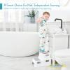 Forbena Toddler Step Stool for Bathroom Sink, 2 Step Stool for Kids Toilet Potty Training, Non-Slip Toddlers Baby Child Kid Plastic Poop Stools with Handle for Kitchen Counter Bed (White-Grey) view 2