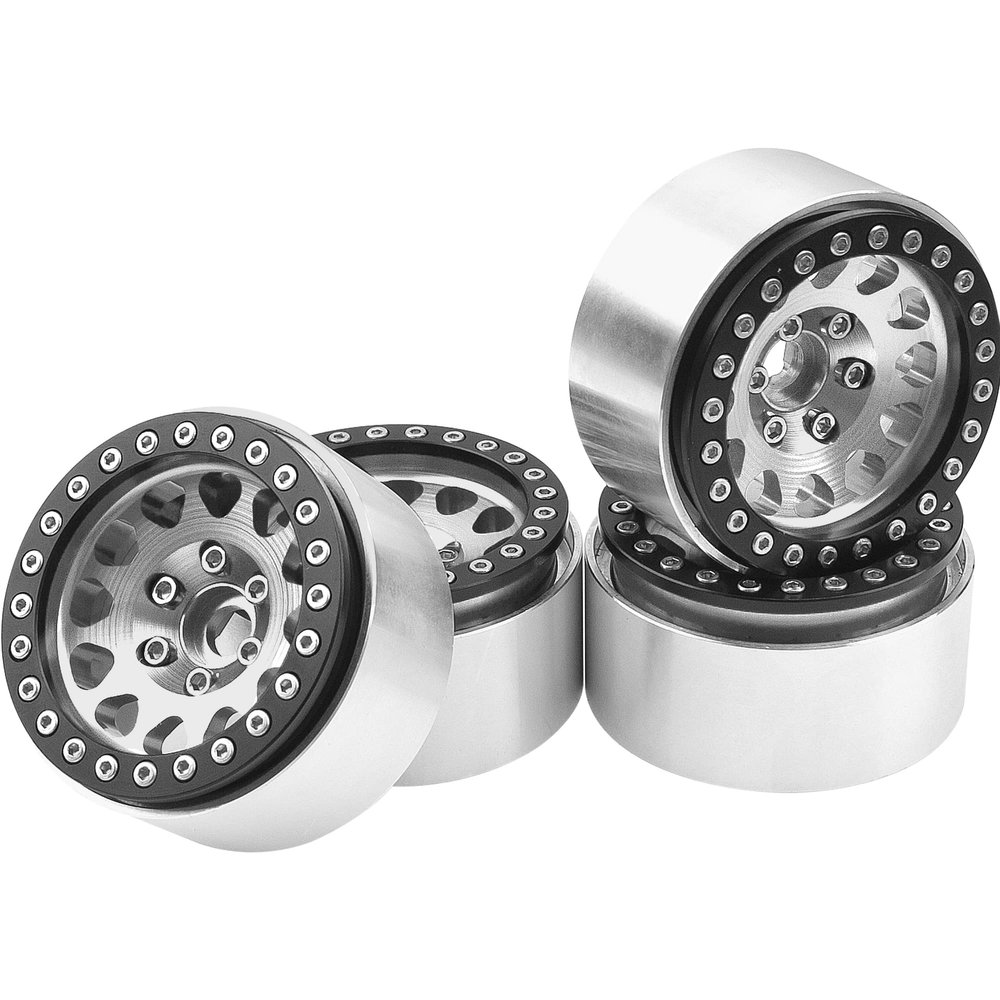 4Pack Vgoohobby Alloy 1.9" RC Beadlock Wheels Rims 12-Spoke Thickness 30mm Compatible with Axial SCX10 D90 Traxxas TRX4 RedCat Gen8 Tamiya CC01 1/10 RC Crawler Car (Silver)