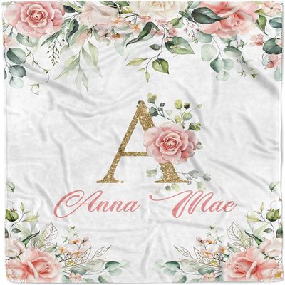 Honestchi Floral Personalized Baby Blankets for Girls - Custom Baby Girl Blanket - Customized Baby Gifts with Name - Soft, Lightweight & Giftable