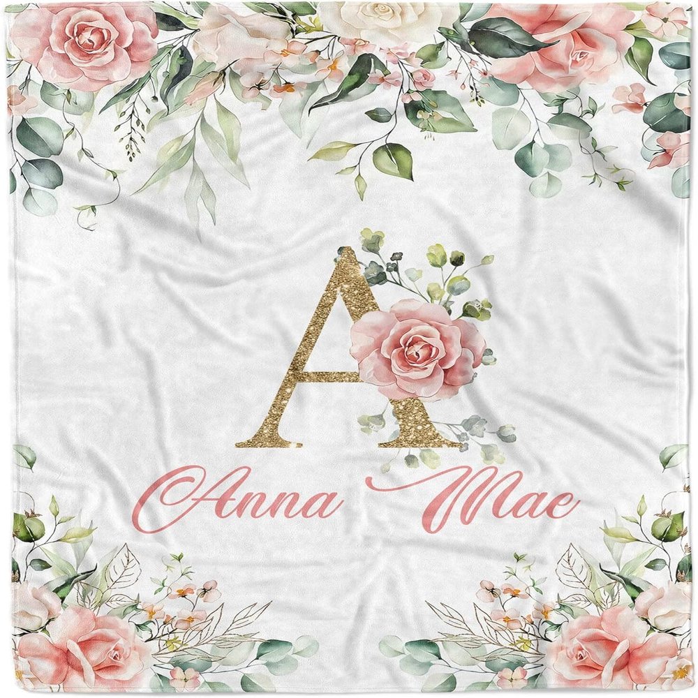 Honestchi Floral Personalized Baby Blankets for Girls - Custom Baby Girl Blanket - Customized Baby Gifts with Name - Soft, Lightweight & Giftable