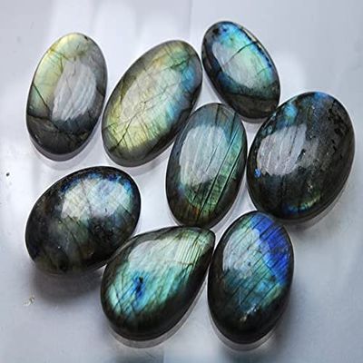 8 Pieces, Flash Rainbow Flash Labradorite Smooth Large Cabuchon 41-33mm