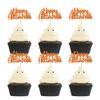 24pcs Happy Halloween Cupcake Toppers - Orange Spider Web Glitter Cupcake Picks for Halloween Theme Baby Shower Birthday Party Cake Decorations view 1