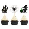 24Pcs Happy Halloween Cupcake Toppers - Glitter Witch House Spider Picks for Theme Boys Girl Kids First Birthday Party Decorations Supplies view 1