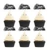 24Pcs Happy Halloween Cupcake Toppers - Black Spider Web Glitter Picks for Halloween Theme Baby Shower Birthday Party Cake Decorations Supplies view 1