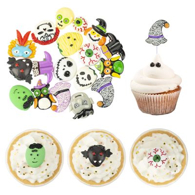 18Pcs Resin Halloween Cupcake Toppers Horror Classic Movie Face Eye Hat Cake Toppers Decorations for Kids Boys Girls Halloween Birthday Baby Shower Party Supplies