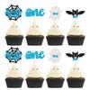 24Pcs Halloween Spooky One Cupcake Toppers Blue Bat Boo Boy First Birthday Cupcake Picks for Halloween Theme Boy Kids First Birthday Party Decorations Supplies view 1