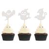 24Pcs Halloween Cupcake Toppers White Glitter Ghost Cake Toppers Decorations for Halloween Theme Baby Shower Gender Reveal Decorations view 1