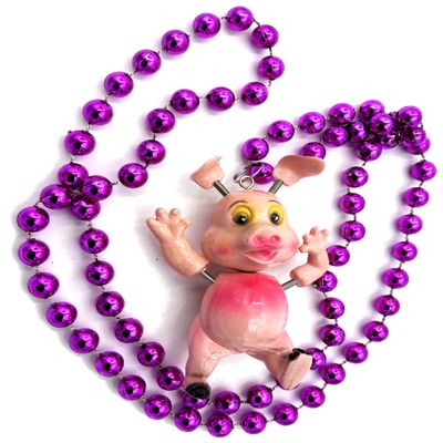 Bobble Head Pig Bead Necklace New Orleans Mardi Gras Cajun Carnival Favor Festival
