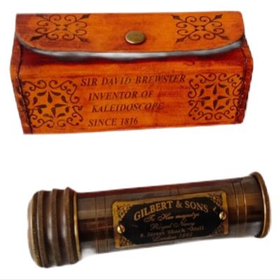Antique Brass Kaleidoscope with Engraved Leather Box, Nautical Kaleidoscope Nautical Handmade Engraved Kaleidoscope Unique Brass Base Vintage Kaleidoscope Gift by M/S Nautical Personalized
