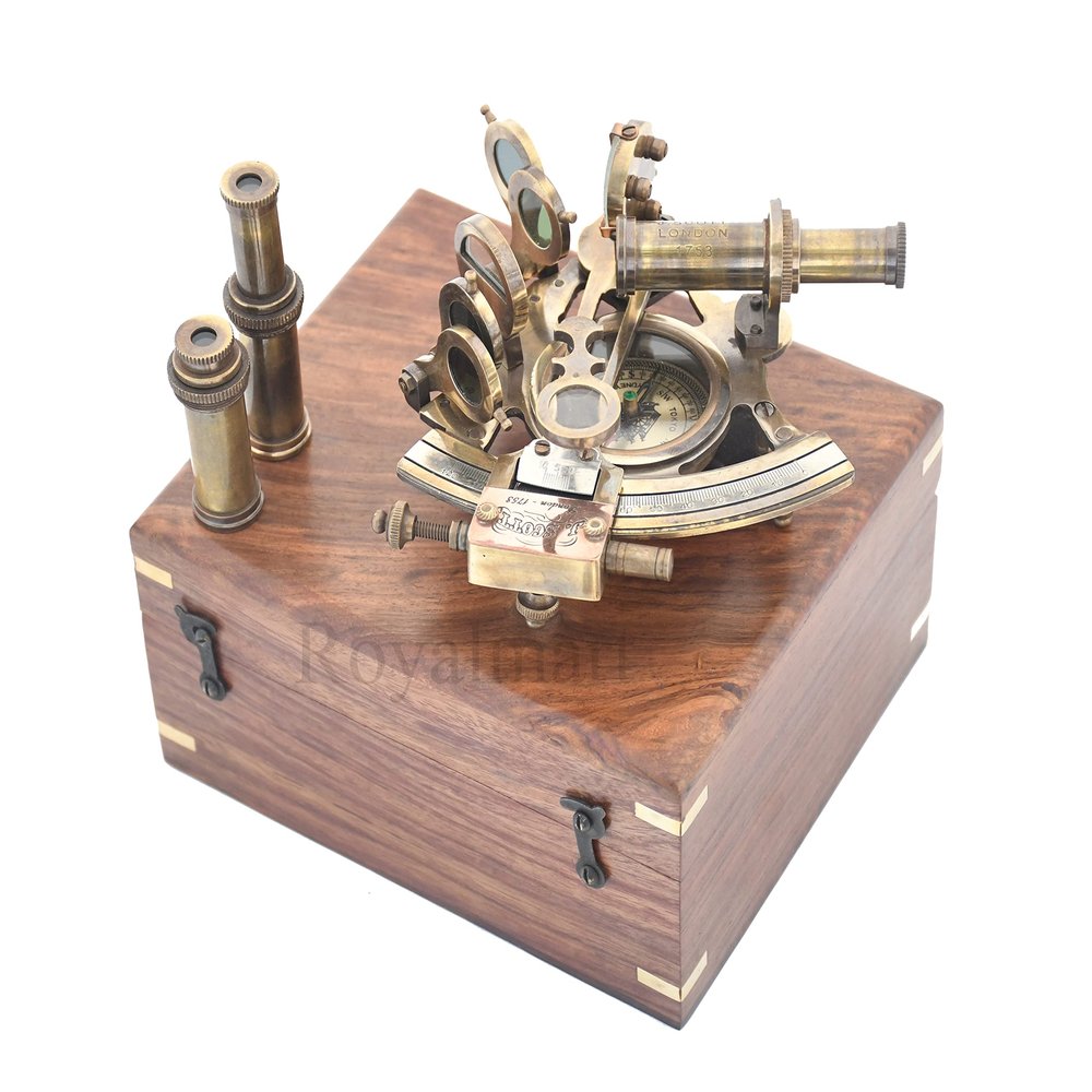 Royalmart Nautical Sextant Antique Astrolabe Ship Navigation Instrument Celestial & Nautical Sextant with Two Extra Sighting Telescope/Astrolabes Sextant Tool (5" Compass Antique)