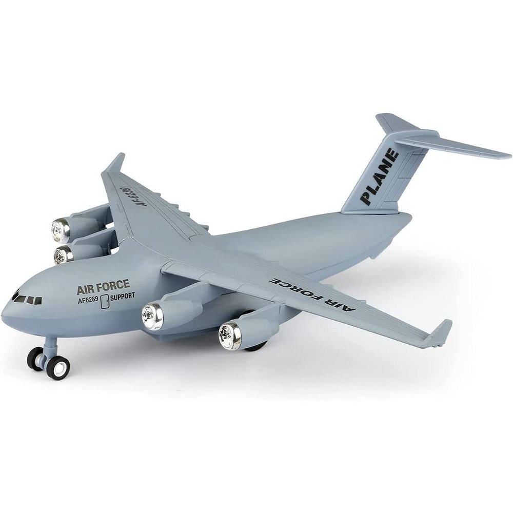 Liberty Imports Diecast Metal Military Cargo Transport Airplane - 1:400 Scale Alloy Model Carrier Aircraft with Pullback Action, Lights and Sound
