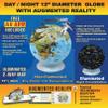 Day/Night Illuminated 12" Diameter Augmented Reality Kids Globe with Free Mount Base, Two way Map and Touch Light Control. The Day globe shows the striking colors of a blue ocean political map with 100 of drawings of ocean life, people, landmarks whe view 4
