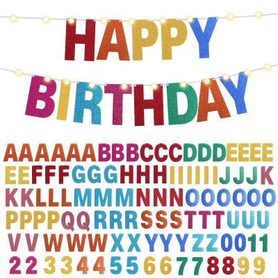 TaoBary 112 Pcs DIY Letter Kit Glitter Customizable Banner Letters Include 107 Letters and Numbers 3 Rope and 2 Needles for Birthday Halloween Christmas Wedding Valentine Party Decor(Rainbow)
