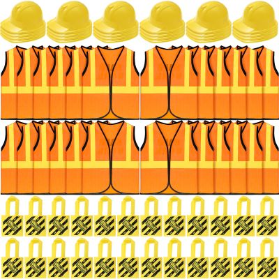 72 Pcs Construction Vest for Kids Construction Dressing up Supplies Including 24 Vests 24 Construction Hats and 24 Construction Tote Bags, Birthday Favor Costume for Birthday Party Costume Party