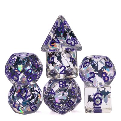 Cusdie 7-Die DND Dice, Polyhedral Dice Set Transparent D&D Dice Filled with Glitter Foil Animals for D&D RPGs Role Playing Table Games(Black and White Cat)