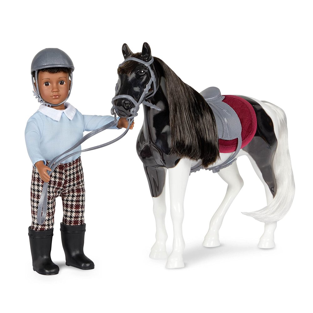 Lori Mini Boy Doll & Toy Horse 6-Inch Doll & Black Pinto Horse Set with Clothes, Animal & Accessories Playset for Kids 3+ Years Landon & Luna