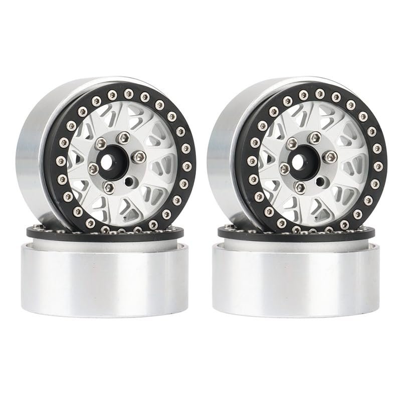 4PCS Metal 1.9 Beadlock Wheel Rim Hubs for 1/10 RC Crawler Car Axial SCX10 90046 AXI03007 Traxxas TRX4 RC4WD D90 D110 ( Color : Silver )