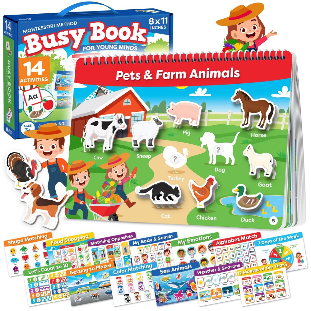 Montessori Preschool Busy Book for Toddlers Ages 3 and Up - Preassembled Preschool Learning Activities Homeschool Montessori Toys - Gifts for 3 Year Old Boys Girl Birthday - Valentine Gifts for Kids