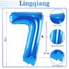 40" Blue Number 7 Balloon for Boys, Large Self Inflating Foil Number Balloons Set 0-9, Digital Helium 7 Balloons for Men 17th 70th Birthday Anniversary Graduation New Year Party Decorations Supplies view 2