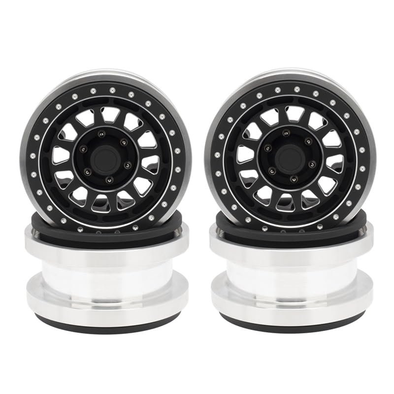 4PCS CNC Aluminum Alloy 2.9 Beadlock Wheel Rim Hub for 1/6 RC Crawler Car Axial SCX6 Jeep JLU Wrangler Upgrade Parts ( Color : Black )