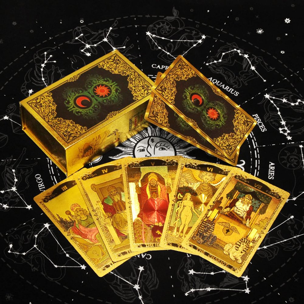 Jayiaine Tarot Cards Deck, Water Proof with Guidebook Divination Cards, 80 Fortune Telling Game Set for Family Reunion Beginners Expert Readers for Holiday Christmas Birthday Gifts,Gold