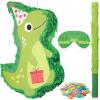 Dinosaur Piata with a Blindfold and Stick Cute Dino Piata for Easter Mexican Fiesta Birthday Decorations Animal Dinosaur Themed Party Favors (Green) view 1