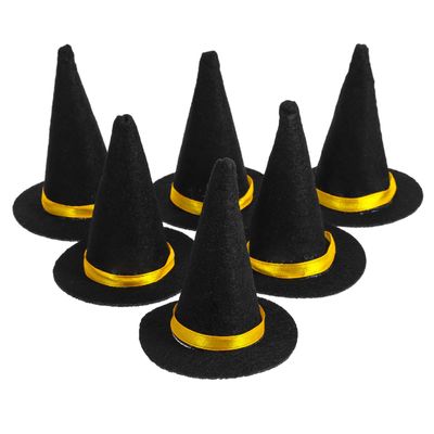 Amosfun 6Pcs Mini Felt Witch Hats 3.14 Inch Halloween Wine Bottle Decor Diy Craft Hair Accessories Party Supplies