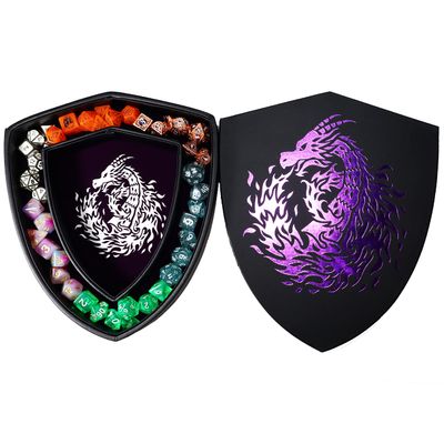 Fantasydice Shield Dice Tray Purple Fire Dragon with Lid and Dice Staging Area- Holds 6 Sets(7 Dice Set/Standard) for All Tabletop Games