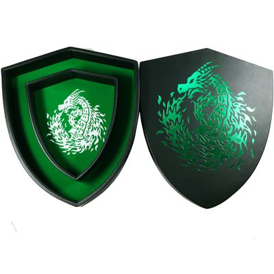 Fantasydice Shield Dice Tray Green Fire Dragon with Lid and Dice Staging Area- Holds 6 Sets(7 Dice Set/Standard) for All Tabletop Games