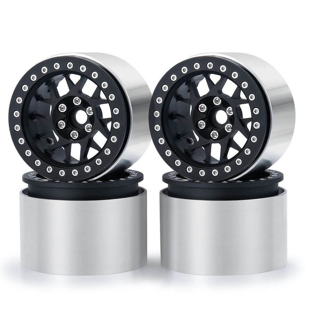 MOHERO Aluminum 2.2" RC Beadlock Wheels Rims 45mm 4pcs for 1/10 Axial SCX10 90046 TRX4 TRX6 Wraith RR10 D90 RC Crawler Car (Black)