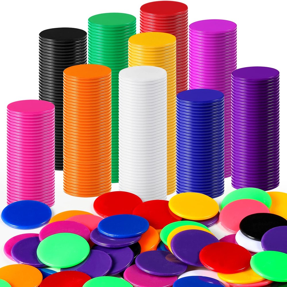 Coopay 10 Colors 1.2 Inches Plastic Learning Counters Disks Bingo Chip Counting Discs Markers for Math Practice and Poker Chips Game Tokens, 300 Pieces
